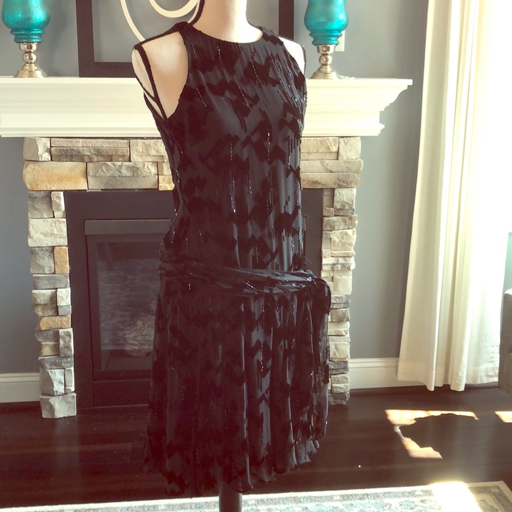 Nine West black/ black velvet beaded dress